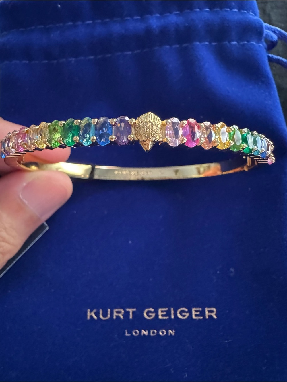 NWT Kurt Geiger London Rainbow Crystal Eagle Hinged Bangle Cuff Bracelet